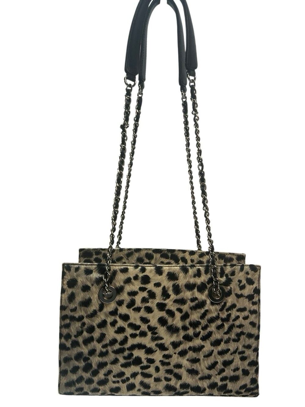 Diane Gilman Silk Animal Print Tote Bag Leopard Cheetah Chain Strap Shoulder Pur
